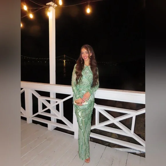 Albina Dyla Emerald Beaded Gown - Picture 3 of 5